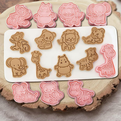 Animal Cookie Cutters With Plunger Stamps,8 Pcs 3D Animal Cookie Cutters | Animal Embossing Cutters for Biscuit Fondant Cheese Baking Molds