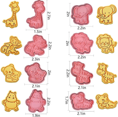 Animal Cookie Cutters With Plunger Stamps,8 Pcs 3D Animal Cookie Cutters | Animal Embossing Cutters for Biscuit Fondant Cheese Baking Molds
