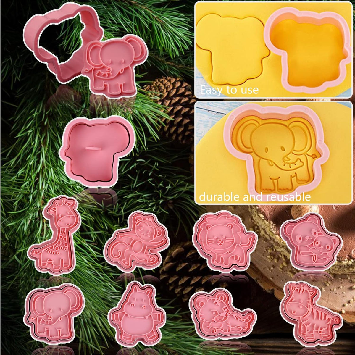 Animal Cookie Cutters With Plunger Stamps,8 Pcs 3D Animal Cookie Cutters | Animal Embossing Cutters for Biscuit Fondant Cheese Baking Molds