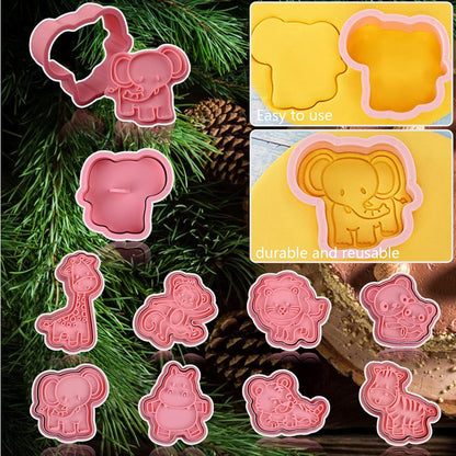 Animal Cookie Cutters With Plunger Stamps,8 Pcs 3D Animal Cookie Cutters | Animal Embossing Cutters for Biscuit Fondant Cheese Baking Molds