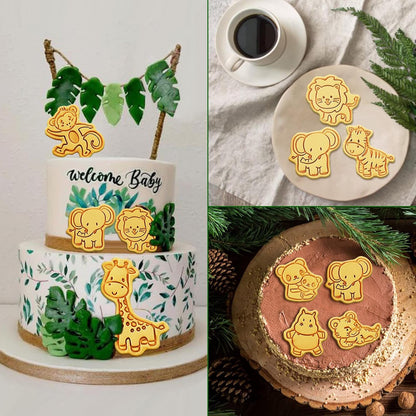 Animal Cookie Cutters With Plunger Stamps,8 Pcs 3D Animal Cookie Cutters | Animal Embossing Cutters for Biscuit Fondant Cheese Baking Molds