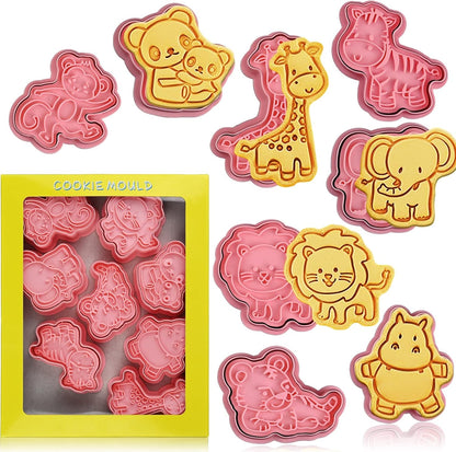 Animal Cookie Cutters With Plunger Stamps,8 Pcs 3D Animal Cookie Cutters | Animal Embossing Cutters for Biscuit Fondant Cheese Baking Molds