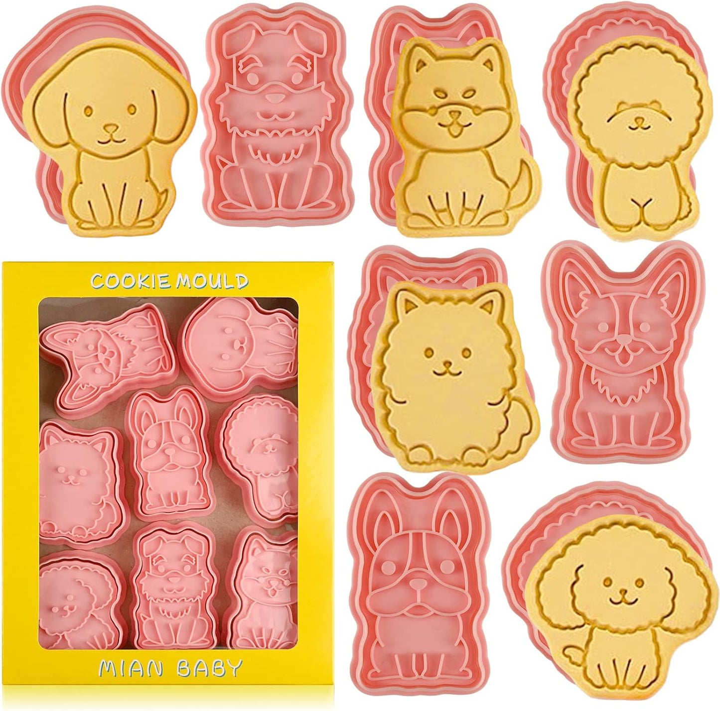 Animal Cookie Cutters With Plunger Stamps,8 Pcs 3D Animal Cookie Cutters | Animal Embossing Cutters for Biscuit Fondant Cheese Baking Molds