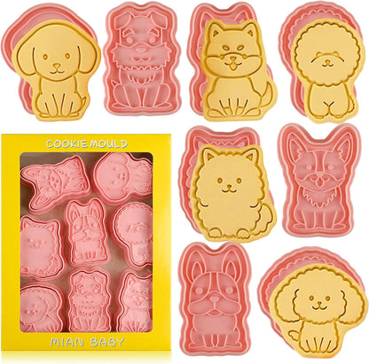 Animal Cookie Cutters With Plunger Stamps,8 Pcs 3D Animal Cookie Cutters | Animal Embossing Cutters for Biscuit Fondant Cheese Baking Molds