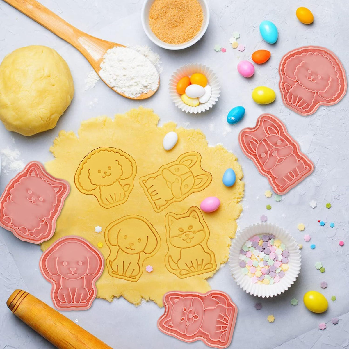 Animal Cookie Cutters With Plunger Stamps,8 Pcs 3D Animal Cookie Cutters | Animal Embossing Cutters for Biscuit Fondant Cheese Baking Molds