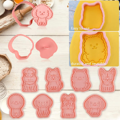 Animal Cookie Cutters With Plunger Stamps,8 Pcs 3D Animal Cookie Cutters | Animal Embossing Cutters for Biscuit Fondant Cheese Baking Molds