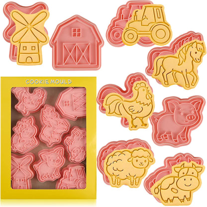 Animal Cookie Cutters With Plunger Stamps,8 Pcs 3D Animal Cookie Cutters | Animal Embossing Cutters for Biscuit Fondant Cheese Baking Molds