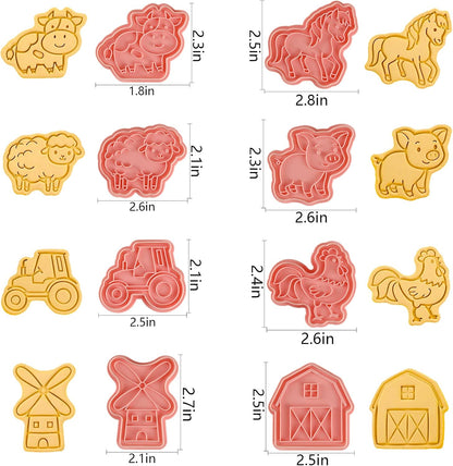 Animal Cookie Cutters With Plunger Stamps,8 Pcs 3D Animal Cookie Cutters | Animal Embossing Cutters for Biscuit Fondant Cheese Baking Molds