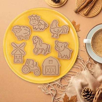 Animal Cookie Cutters With Plunger Stamps,8 Pcs 3D Animal Cookie Cutters | Animal Embossing Cutters for Biscuit Fondant Cheese Baking Molds