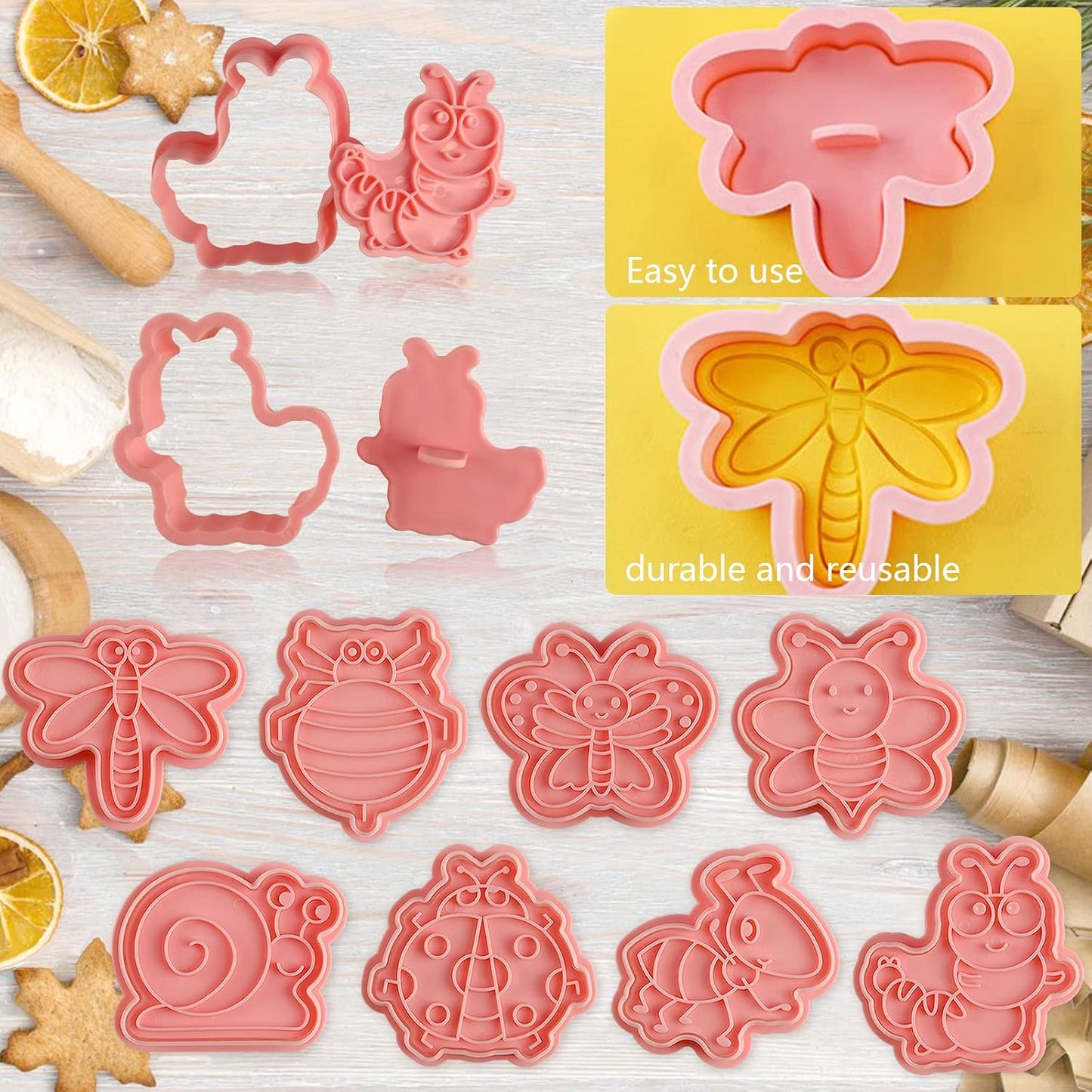 Animal Cookie Cutters With Plunger Stamps,8 Pcs 3D Animal Cookie Cutters | Animal Embossing Cutters for Biscuit Fondant Cheese Baking Molds