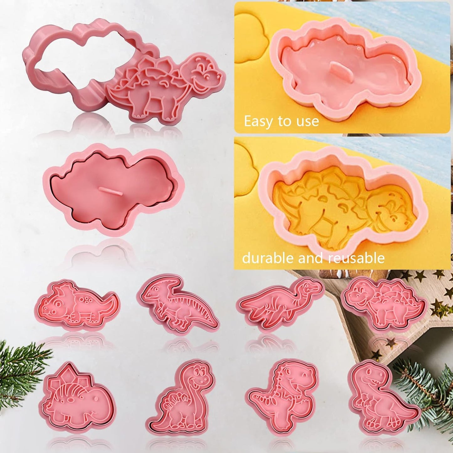 Animal Cookie Cutters With Plunger Stamps,8 Pcs 3D Animal Cookie Cutters | Animal Embossing Cutters for Biscuit Fondant Cheese Baking Molds