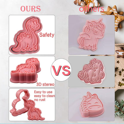 Animal Cookie Cutters With Plunger Stamps,8 Pcs 3D Animal Cookie Cutters | Animal Embossing Cutters for Biscuit Fondant Cheese Baking Molds