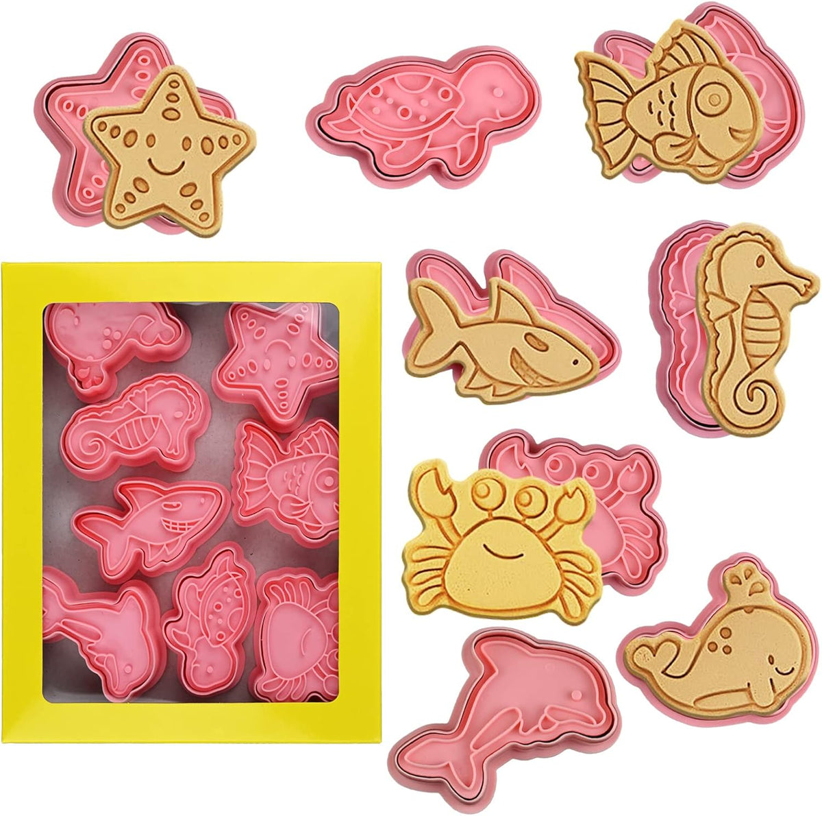 Animal Cookie Cutters With Plunger Stamps,8 Pcs 3D Animal Cookie Cutters | Animal Embossing Cutters for Biscuit Fondant Cheese Baking Molds
