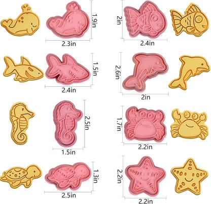 Animal Cookie Cutters With Plunger Stamps,8 Pcs 3D Animal Cookie Cutters | Animal Embossing Cutters for Biscuit Fondant Cheese Baking Molds