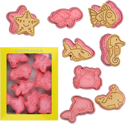 Animal Cookie Cutters With Plunger Stamps,8 Pcs 3D Animal Cookie Cutters | Animal Embossing Cutters for Biscuit Fondant Cheese Baking Molds