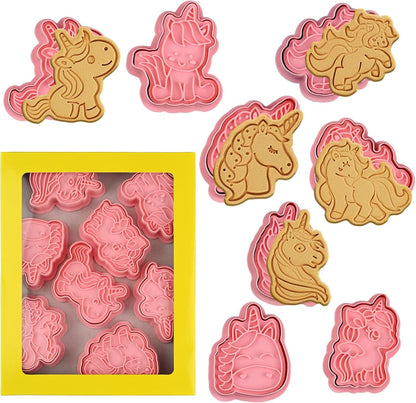 Animal Cookie Cutters With Plunger Stamps,8 Pcs 3D Animal Cookie Cutters | Animal Embossing Cutters for Biscuit Fondant Cheese Baking Molds