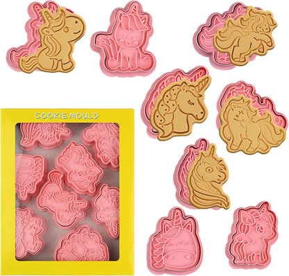 Animal Cookie Cutters With Plunger Stamps,8 Pcs 3D Animal Cookie Cutters | Animal Embossing Cutters for Biscuit Fondant Cheese Baking Molds