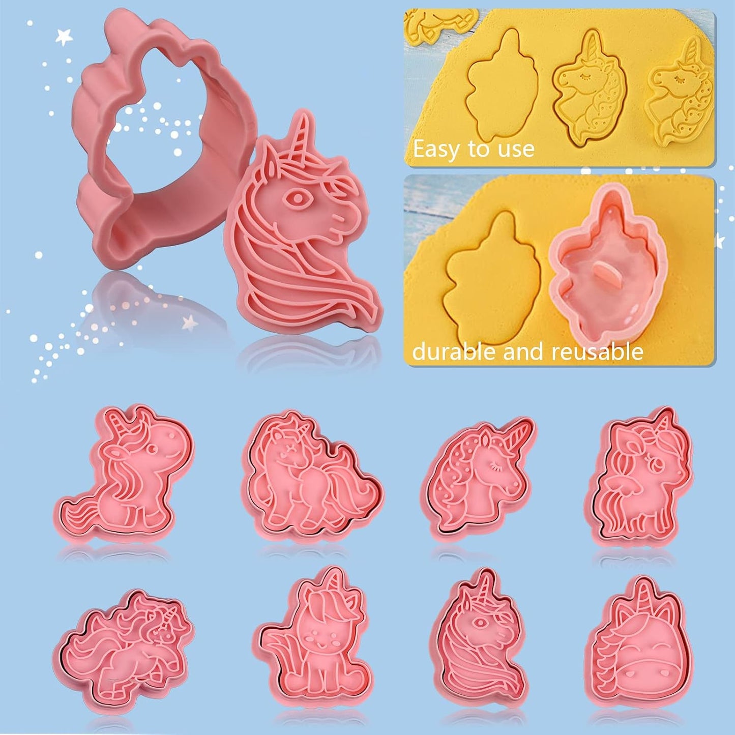 Animal Cookie Cutters With Plunger Stamps,8 Pcs 3D Animal Cookie Cutters | Animal Embossing Cutters for Biscuit Fondant Cheese Baking Molds