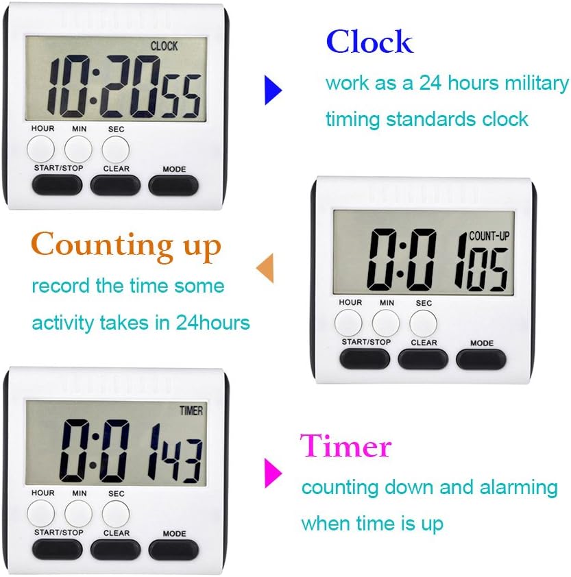3 Pcs Magnetic Digital Timer for Kitchen Classroom, Black White