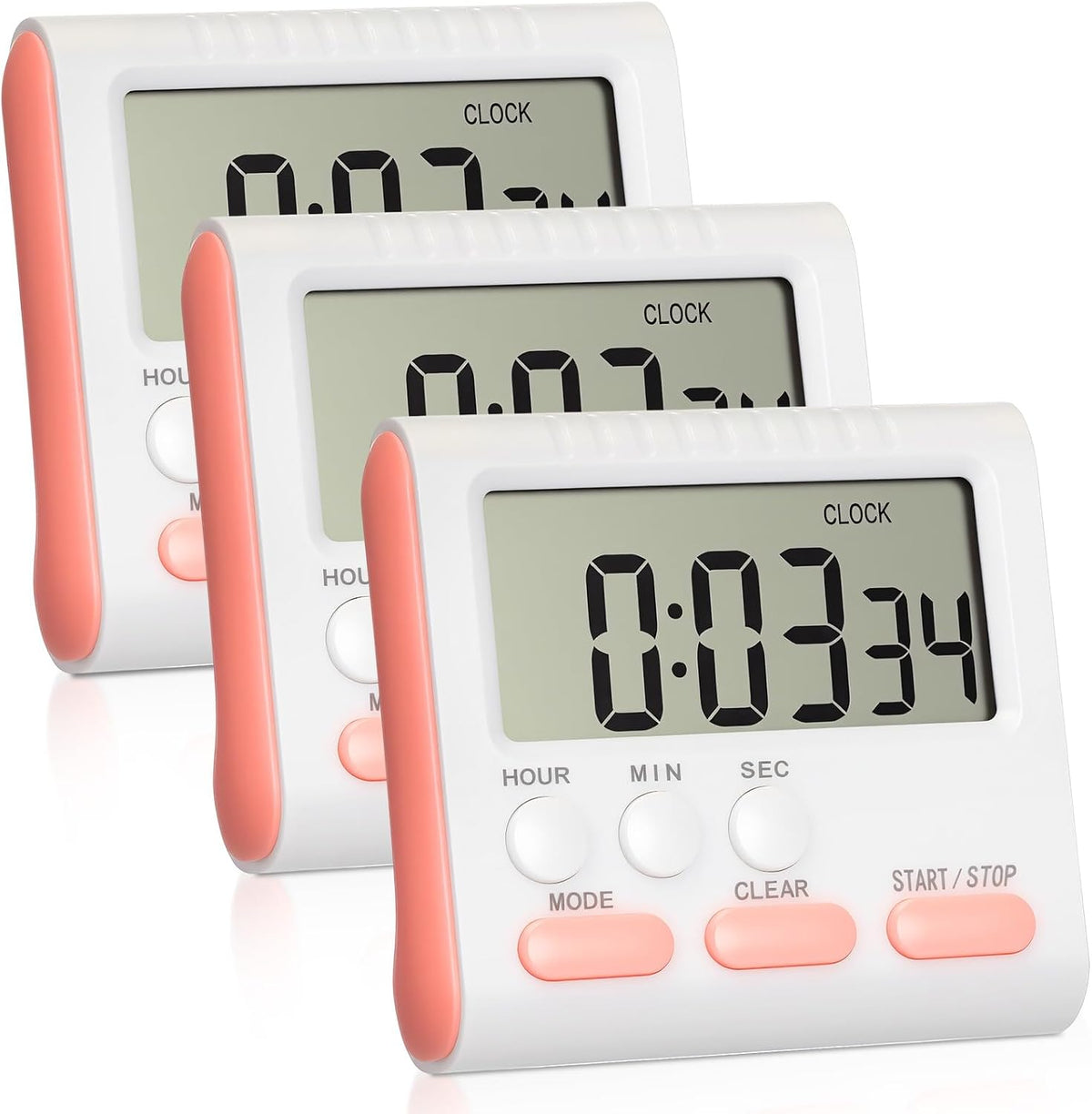 3 Pcs Magnetic Digital Timer for Kitchen Classroom, Black White