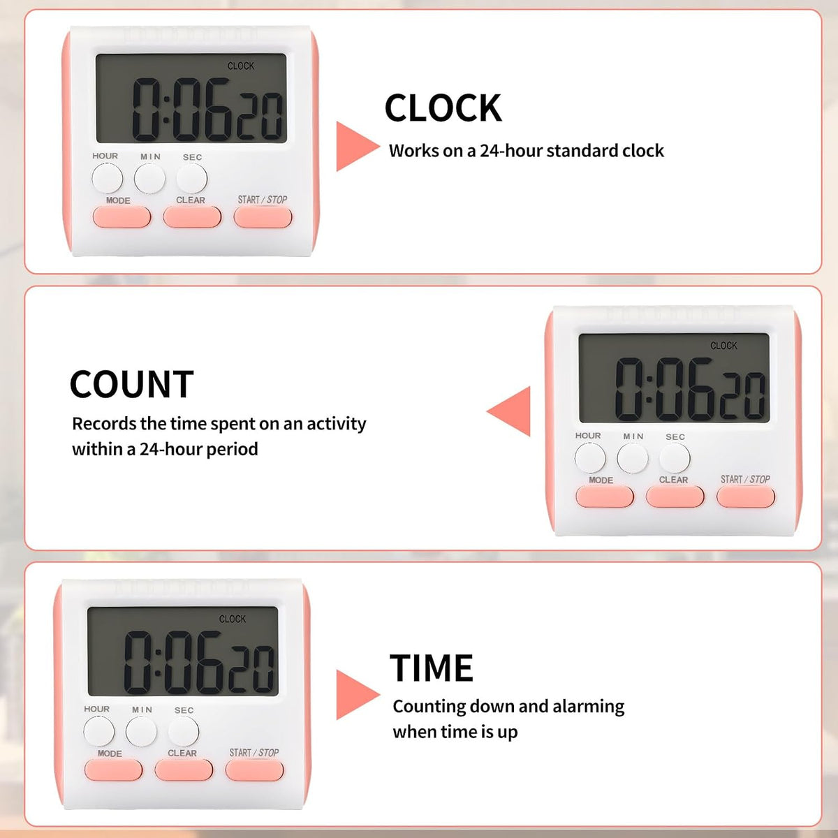 3 Pcs Magnetic Digital Timer for Kitchen Classroom, Black White