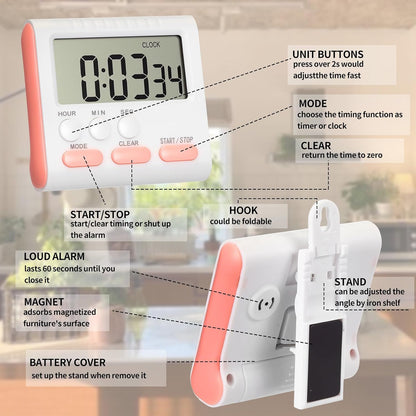 3 Pcs Magnetic Digital Timer for Kitchen Classroom, Black White
