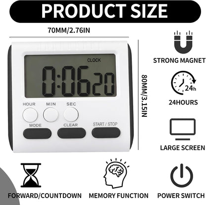 3 Pcs Magnetic Digital Timer for Kitchen Classroom, Black White