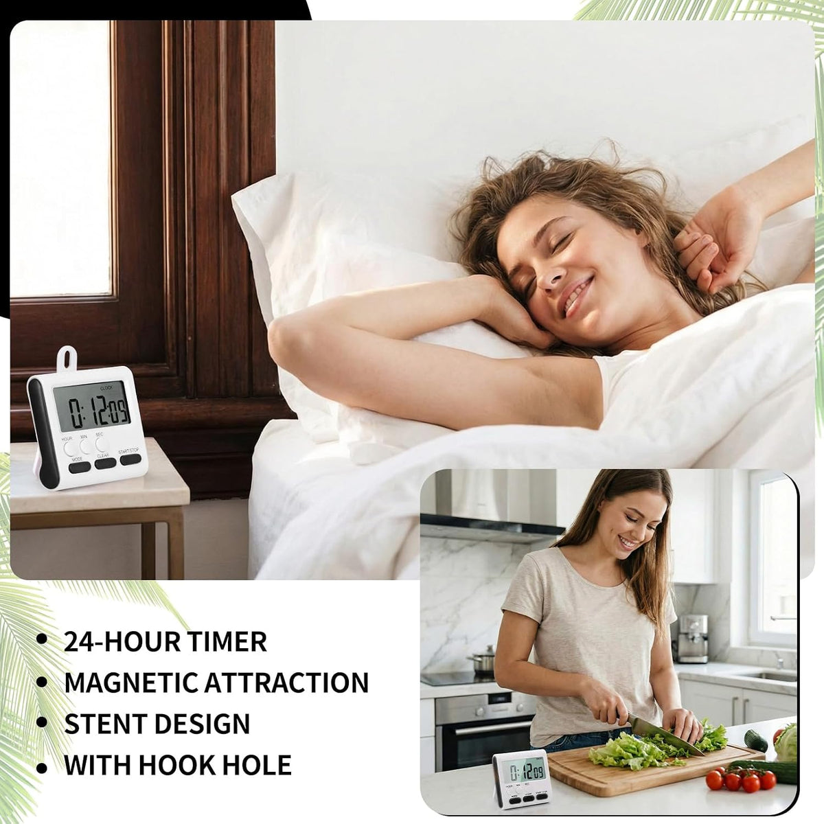 3 Pcs Magnetic Digital Timer for Kitchen Classroom, Black White
