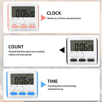 3 Pcs Magnetic Digital Timer for Kitchen Classroom, Black White