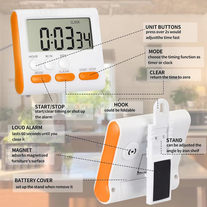 3 Pcs Magnetic Digital Timer for Kitchen Classroom, Black White