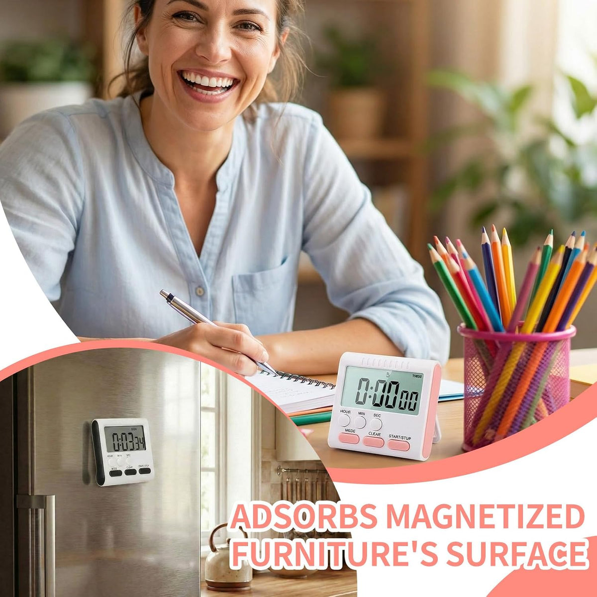 3 Pcs Magnetic Digital Timer for Kitchen Classroom, Black White