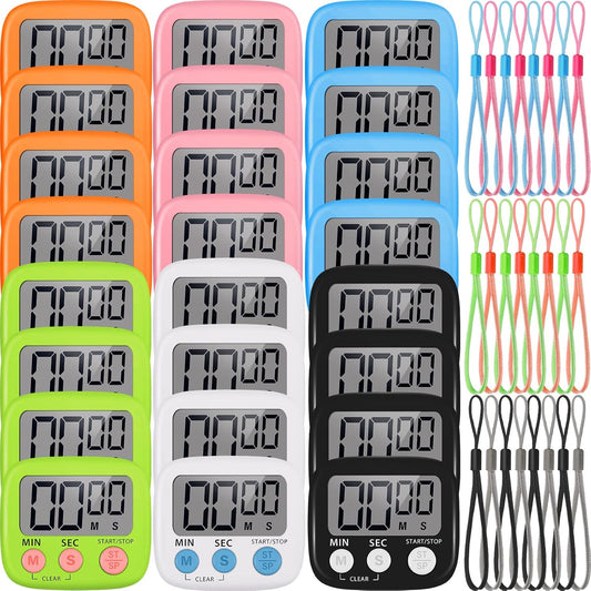24 Pcs Small Digital Kitchen Timer Magnetic Back and Switch Minute Second Count up Countdown Big LCD Display Loud Alarm for Teacher Cooking Baking (Colorful)