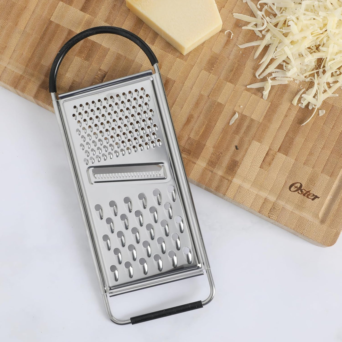 Helmsdale Flat Cheese Grater With Anti-Slip Handle, Stainless Steel Zester/Multi-Functional Tool for Kitchen Preperation, Black