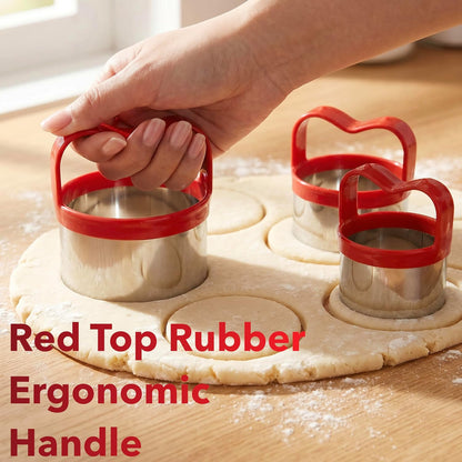 3Pcs Round Cookie Cutters with Handle, Circle Biscuit Cutter for Baking, Dough Cutter, Metal Cookie Cutters, Coated and Soft PVC for Protection