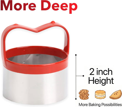 3Pcs Round Cookie Cutters with Handle, Circle Biscuit Cutter for Baking, Dough Cutter, Metal Cookie Cutters, Coated and Soft PVC for Protection