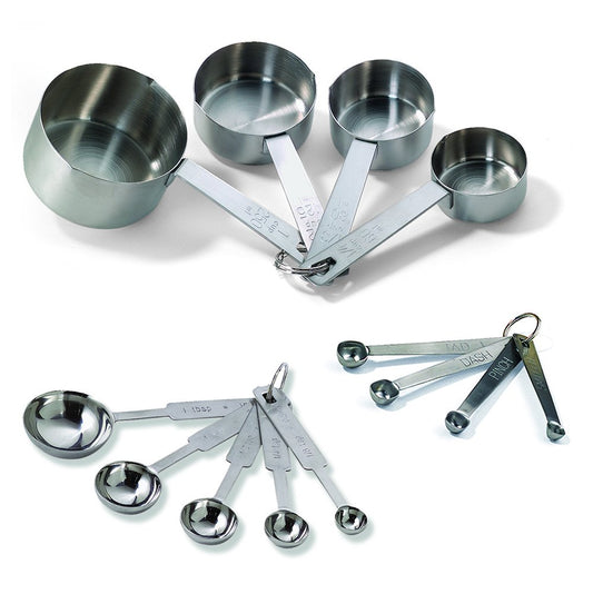 Bakers Dozen Measuring Set Includes Measuring Spoons, Measuring Cups and Spice Spoons Silver