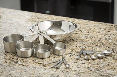 Bakers Dozen Measuring Set Includes Measuring Spoons, Measuring Cups and Spice Spoons Silver