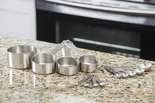 Bakers Dozen Measuring Set Includes Measuring Spoons, Measuring Cups and Spice Spoons Silver