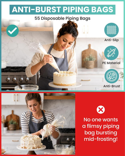 90PCs Cake Decorating Kit for Beginners, Baking Supplies Includes Cake Turntable, Cake Leveler, 24 Icing Piping Tips, 56 Piping Bags, 2 Couplers, Spatulas, Scrapers, Video Course and Booklet