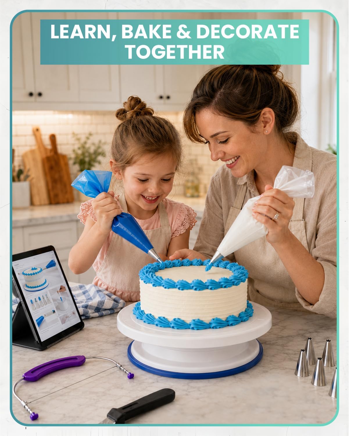 90PCs Cake Decorating Kit for Beginners, Baking Supplies Includes Cake Turntable, Cake Leveler, 24 Icing Piping Tips, 56 Piping Bags, 2 Couplers, Spatulas, Scrapers, Video Course and Booklet