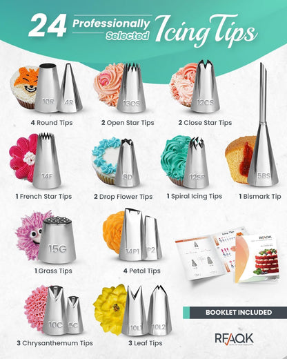 90PCs Cake Decorating Kit for Beginners, Baking Supplies Includes Cake Turntable, Cake Leveler, 24 Icing Piping Tips, 56 Piping Bags, 2 Couplers, Spatulas, Scrapers, Video Course and Booklet