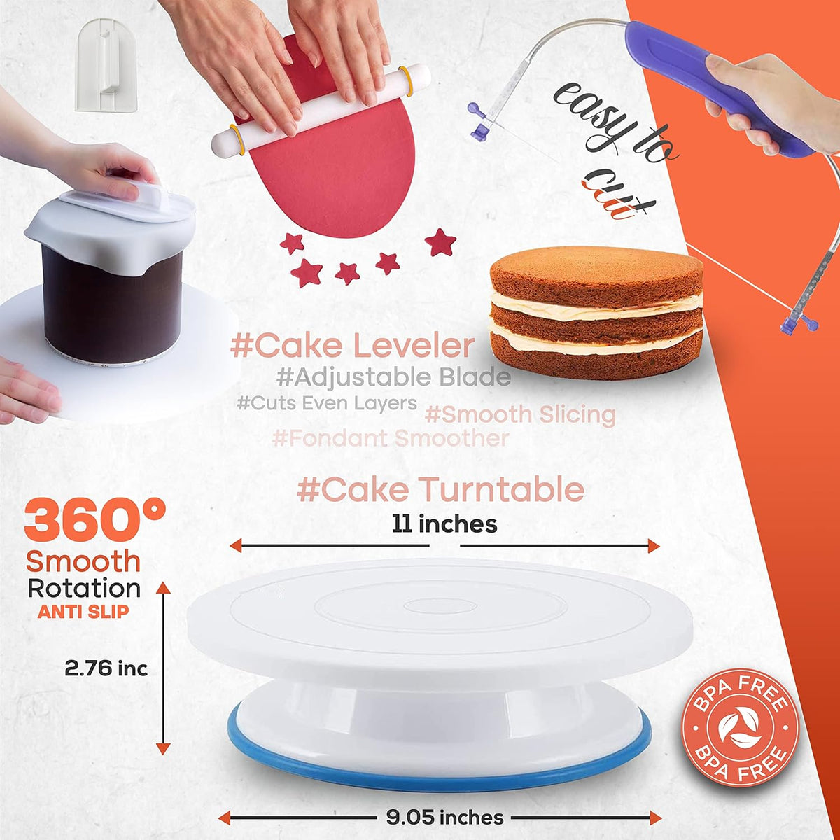 90PCs Cake Decorating Kit for Beginners, Baking Supplies Includes Cake Turntable, Cake Leveler, 24 Icing Piping Tips, 56 Piping Bags, 2 Couplers, Spatulas, Scrapers, Video Course and Booklet