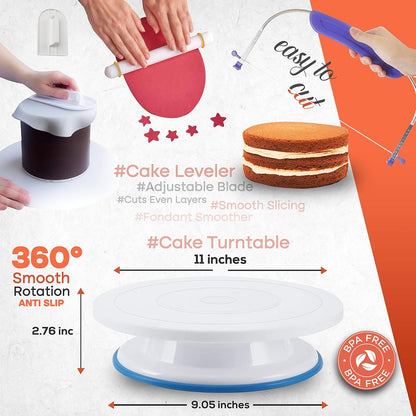 90PCs Cake Decorating Kit for Beginners, Baking Supplies Includes Cake Turntable, Cake Leveler, 24 Icing Piping Tips, 56 Piping Bags, 2 Couplers, Spatulas, Scrapers, Video Course and Booklet