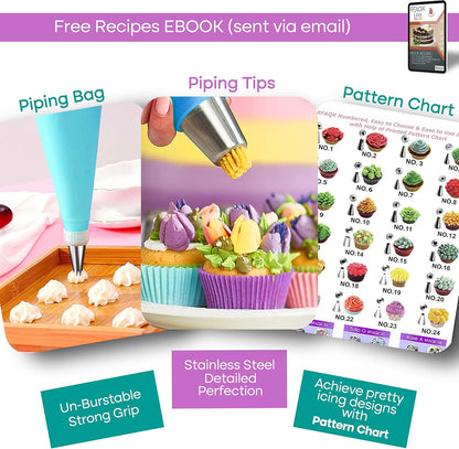 90PCs Cake Decorating Kit for Beginners, Baking Supplies Includes Cake Turntable, Cake Leveler, 24 Icing Piping Tips, 56 Piping Bags, 2 Couplers, Spatulas, Scrapers, Video Course and Booklet