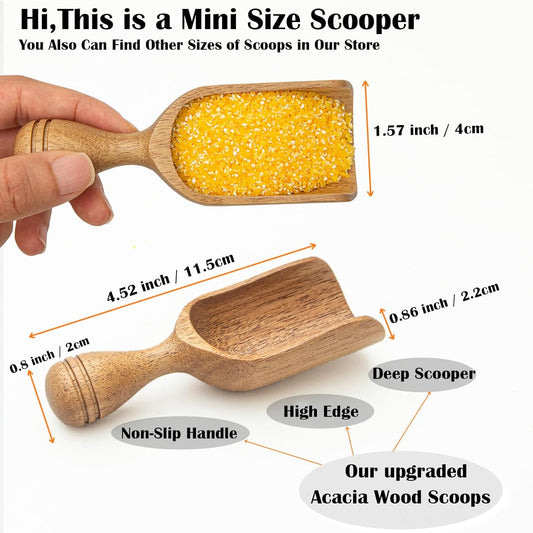 Wooden Scoops for Canisters 4PCS Wooden Scoop for Jars Acacia Mini Measuring Spoons for Ground Coffee Scoops Shovel Kitchen Scooping for Tea Powder & Bath Salt Laundry Detergent Shove- Multipurpose