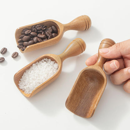 Wooden Scoops for Canisters 4PCS Wooden Scoop for Jars Acacia Mini Measuring Spoons for Ground Coffee Scoops Shovel Kitchen Scooping for Tea Powder & Bath Salt Laundry Detergent Shove- Multipurpose
