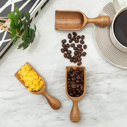 Wooden Scoops for Canisters 4PCS Wooden Scoop for Jars Acacia Mini Measuring Spoons for Ground Coffee Scoops Shovel Kitchen Scooping for Tea Powder & Bath Salt Laundry Detergent Shove- Multipurpose