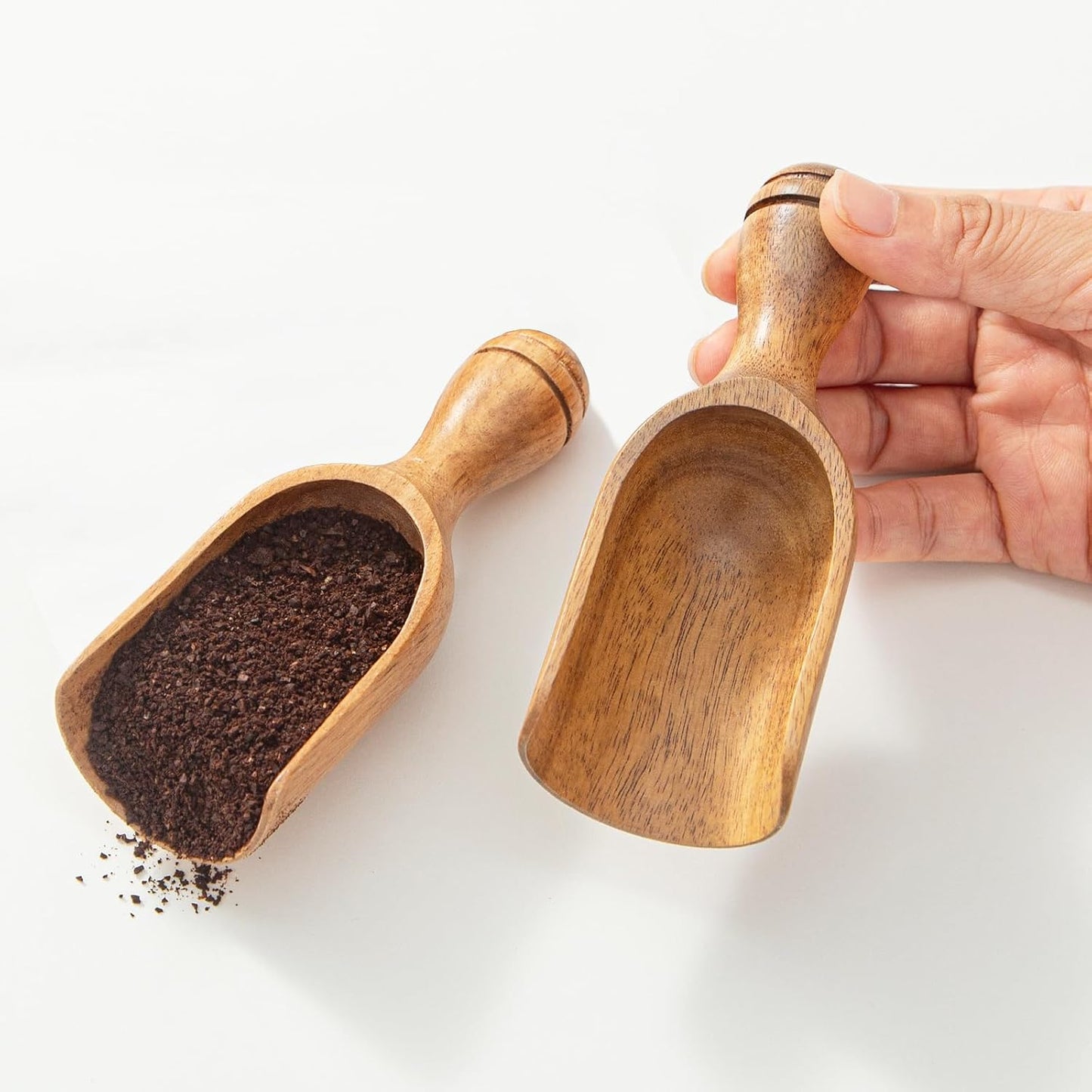 Wooden Scoops for Canisters 4PCS Wooden Scoop for Jars Acacia Mini Measuring Spoons for Ground Coffee Scoops Shovel Kitchen Scooping for Tea Powder & Bath Salt Laundry Detergent Shove- Multipurpose