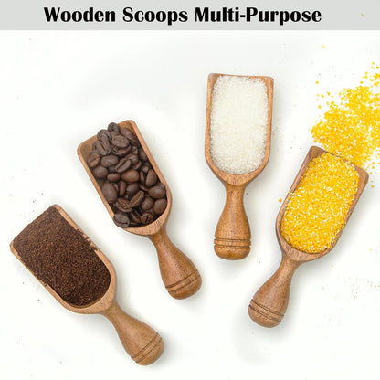 Wooden Scoops for Canisters 4PCS Wooden Scoop for Jars Acacia Mini Measuring Spoons for Ground Coffee Scoops Shovel Kitchen Scooping for Tea Powder & Bath Salt Laundry Detergent Shove- Multipurpose