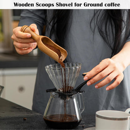Wooden Scoops for Canisters 4PCS Wooden Scoop for Jars Acacia Mini Measuring Spoons for Ground Coffee Scoops Shovel Kitchen Scooping for Tea Powder & Bath Salt Laundry Detergent Shove- Multipurpose